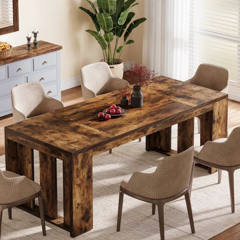 New Tribesigns Wood Kitchen Table, 63" Farmhouse Dining Table for 4 - 6 People