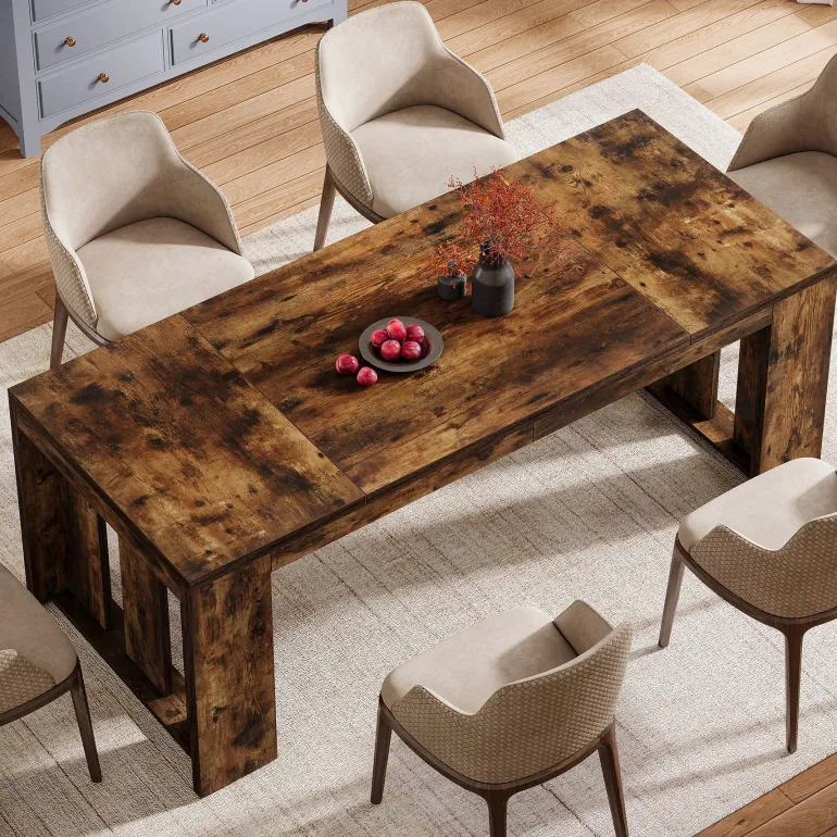 New Tribesigns Wood Kitchen Table, 63" Farmhouse Dining Table for 4 - 6 People