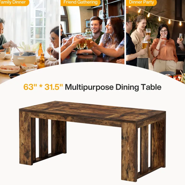 New Tribesigns Wood Kitchen Table, 63" Farmhouse Dining Table for 4 - 6 People