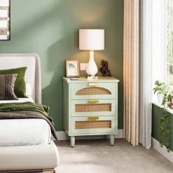 Fashion Tribesigns Wood Night Stand, 20-Inch Bedside Table Storage Cabinet with 3-Drawers