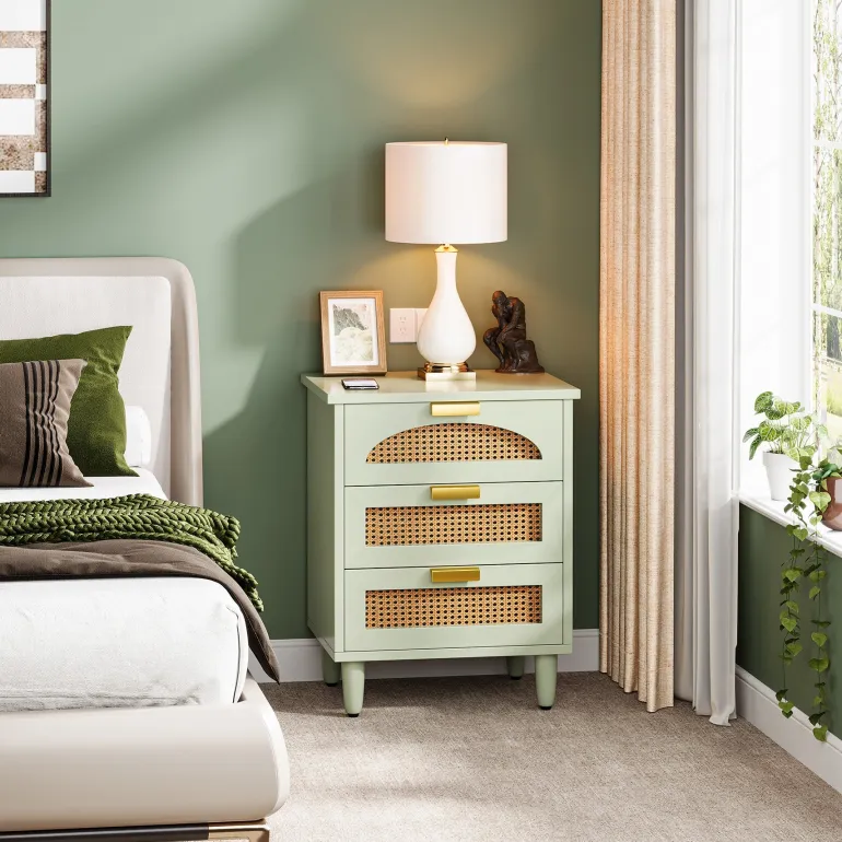 Fashion Tribesigns Wood Night Stand, 20-Inch Bedside Table Storage Cabinet with 3-Drawers
