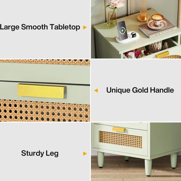 Fashion Tribesigns Wood Night Stand, 20-Inch Bedside Table Storage Cabinet with 3-Drawers