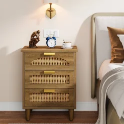 Fashion Tribesigns Wood Night Stand, 20-Inch Bedside Table Storage Cabinet with 3-Drawers
