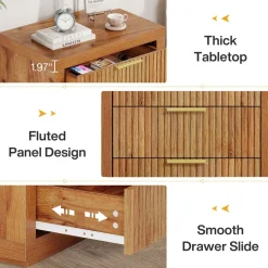Fashion Tribesigns Wood Nightstand, 3 - Drawer Storage Cabinet End Table