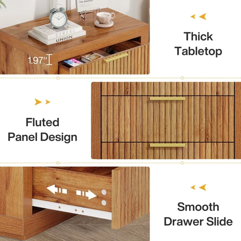 Fashion Tribesigns Wood Nightstand, 3 - Drawer Storage Cabinet End Table