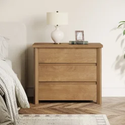 Hot Tribesigns Wood Nightstand, Farmhouse Bedside Table with 3 Storage Drawers