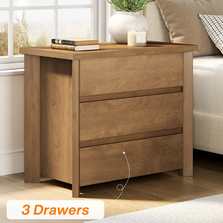 Hot Tribesigns Wood Nightstand, Farmhouse Bedside Table with 3 Storage Drawers
