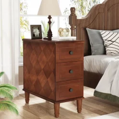 Sale Tribesigns Wood Nightstand, Fully Assembled Narrow Side Table with 3 Drawers