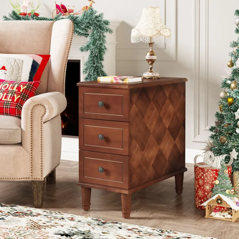Sale Tribesigns Wood Nightstand, Fully Assembled Narrow Side Table with 3 Drawers