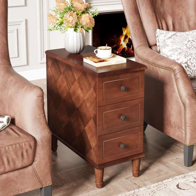 Sale Tribesigns Wood Nightstand, Fully Assembled Narrow Side Table with 3 Drawers