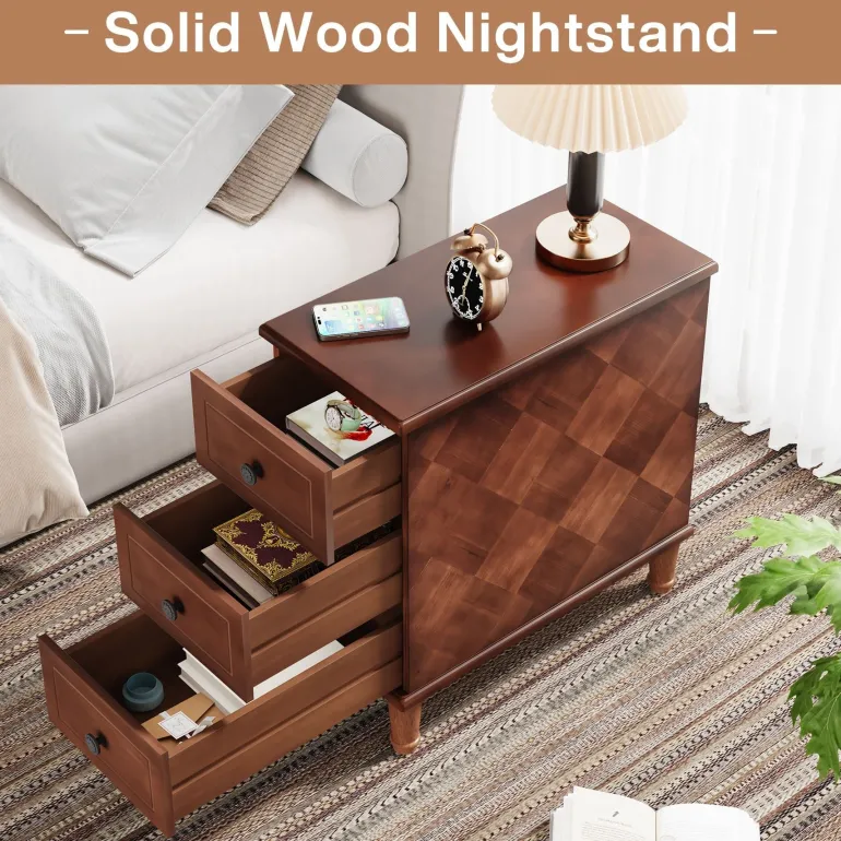 Sale Tribesigns Wood Nightstand, Fully Assembled Narrow Side Table with 3 Drawers