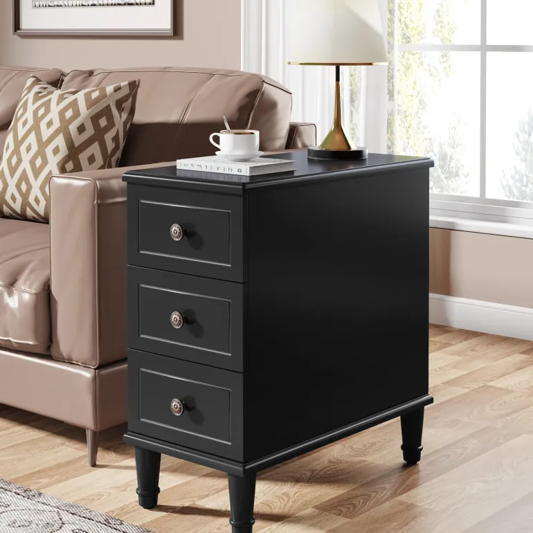 Sale Tribesigns Wood Nightstand, Fully Assembled Narrow Side Table with 3 Drawers