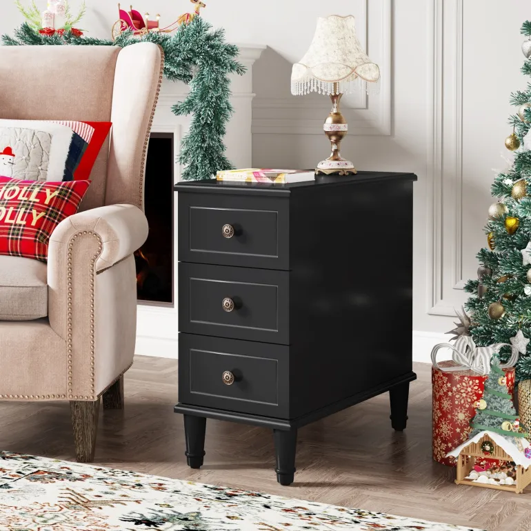 Sale Tribesigns Wood Nightstand, Fully Assembled Narrow Side Table with 3 Drawers
