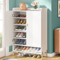 Fashion Tribesigns Wood Shoe Cabinet, 6 - Tier Shoe Organizer with Adjustable Shelves for Entryway