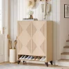 Discount Tribesigns Wood Shoe Cabinet, 6 - Tier Shoe Organizer Storage Cabinet with Adjustable Shelves
