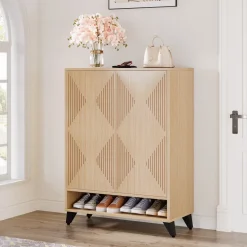 Discount Tribesigns Wood Shoe Cabinet, 6 - Tier Shoe Organizer Storage Cabinet with Adjustable Shelves