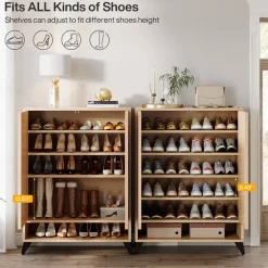 Discount Tribesigns Wood Shoe Cabinet, 6 - Tier Shoe Organizer Storage Cabinet with Adjustable Shelves
