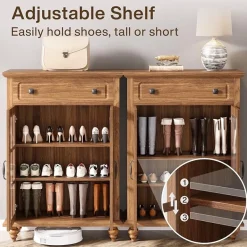 Shop Tribesigns Wood Shoe Cabinet, Shoe Organizer Storage Cabinet with Adjustable Shelves