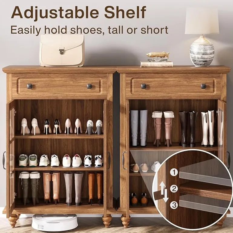 Shop Tribesigns Wood Shoe Cabinet, Shoe Organizer Storage Cabinet with Adjustable Shelves