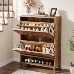 Flash Sale Tribesigns Wood Shoe Cabinet, Shoe Storage Organizer with 2 Flip Drawers