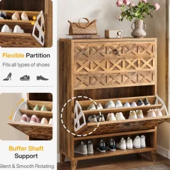 Flash Sale Tribesigns Wood Shoe Cabinet, Shoe Storage Organizer with 2 Flip Drawers