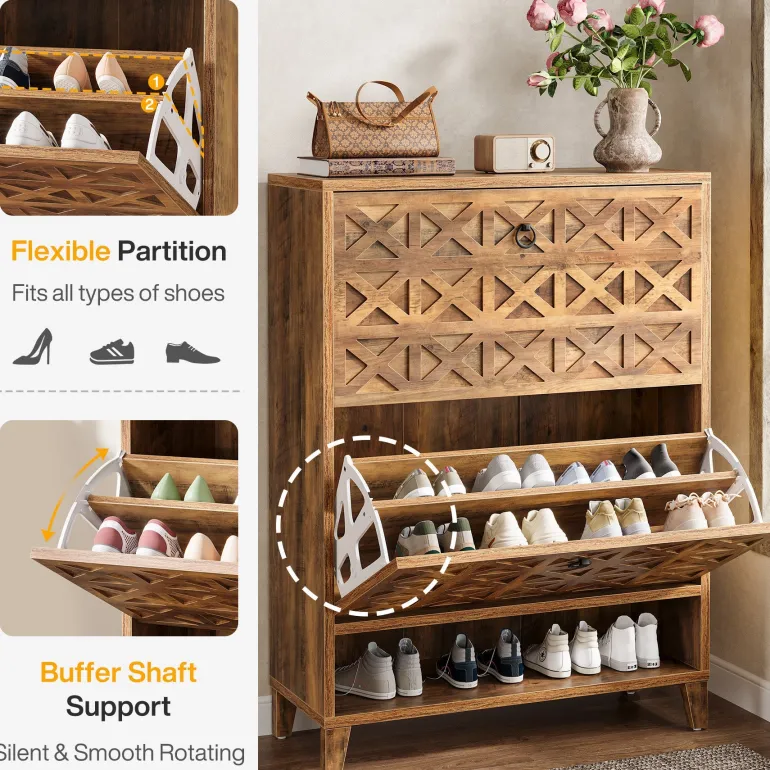 Flash Sale Tribesigns Wood Shoe Cabinet, Shoe Storage Organizer with 2 Flip Drawers