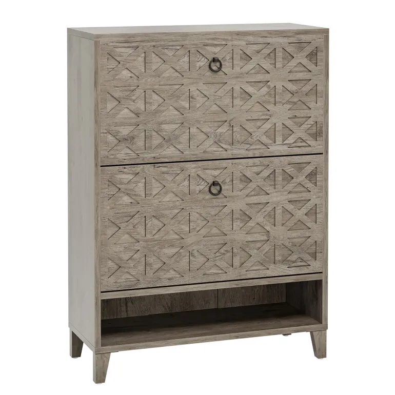 Flash Sale Tribesigns Wood Shoe Cabinet, Shoe Storage Organizer with 2 Flip Drawers