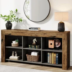 Flash Sale Tribesigns Wood Sofa Table, Rustic Console Table Entryway Table with 6 Storage Cubes