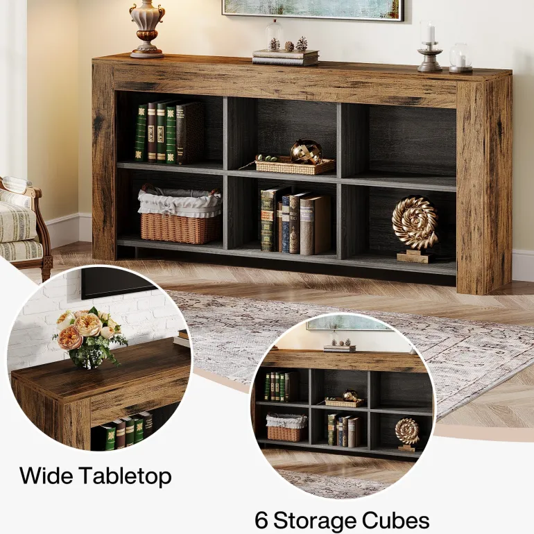Flash Sale Tribesigns Wood Sofa Table, Rustic Console Table Entryway Table with 6 Storage Cubes