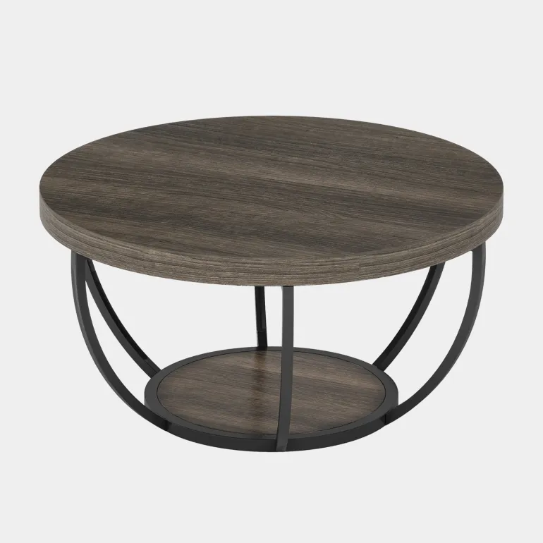 Online Tribesigns Wooden Coffee Table, 2-Tier Round Central Cocktail Table with Shelves
