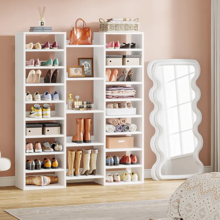 Best Tribesigns Wooden Shoe Rack, Freestanding Shoe Organizer with 23 Storage Shelves