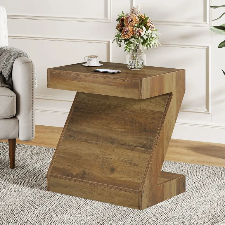 Best Sale Tribesigns Z - Shaped End Table, Wooden Side Table Nightstand