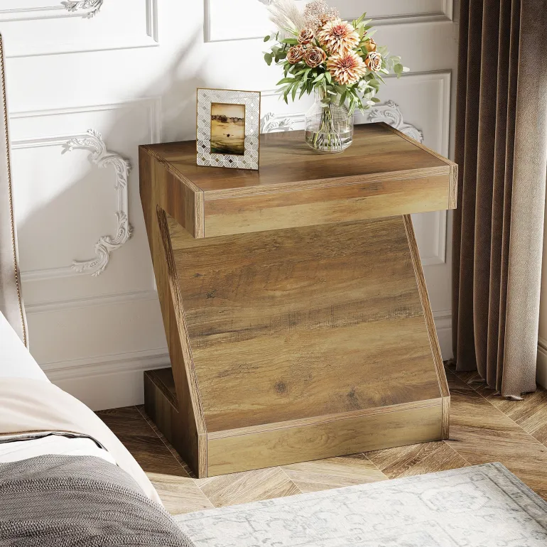 Best Sale Tribesigns Z - Shaped End Table, Wooden Side Table Nightstand